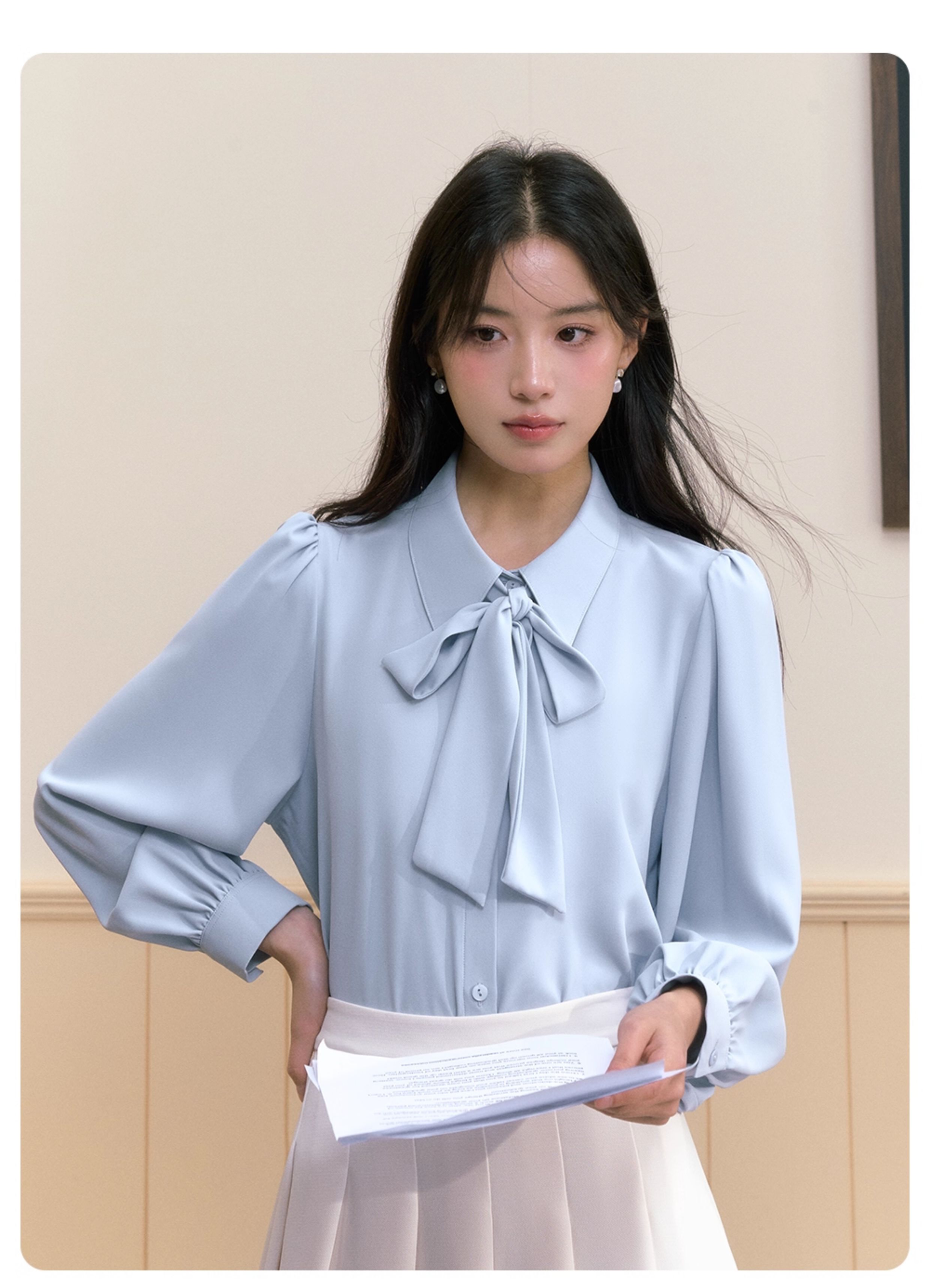 SM36 Áo Sơ Mi Nữ Dài Tay Màu Xanh MAKILANA Công Sở Hàn Quốc Mặc Đi Làm, Dự Phỏng Vấn, Dạy Học, Mùa Xuân Hè 2025