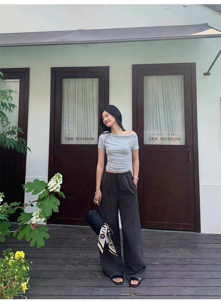 QT96 Quần nữ ống suông lưng thun có dây rút MAKILANA, Quần ống rộng mùa hè dành cho nữ