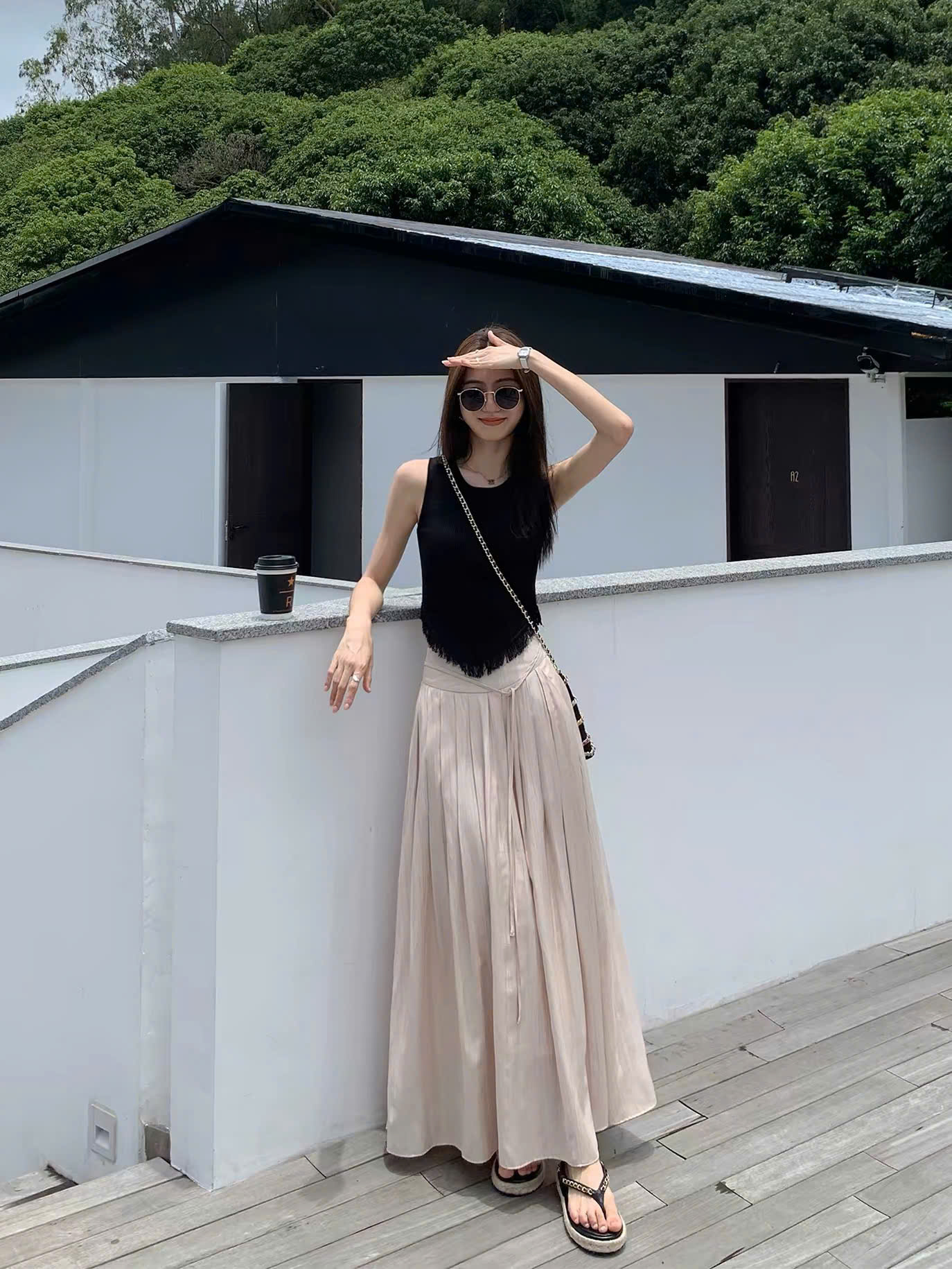CV48 Chân váy midi cạp cao MAKILANA dành cho nữ,chân váy dáng chữ A kiểu dáng mùa hè chất liệu rũ thanh lịch