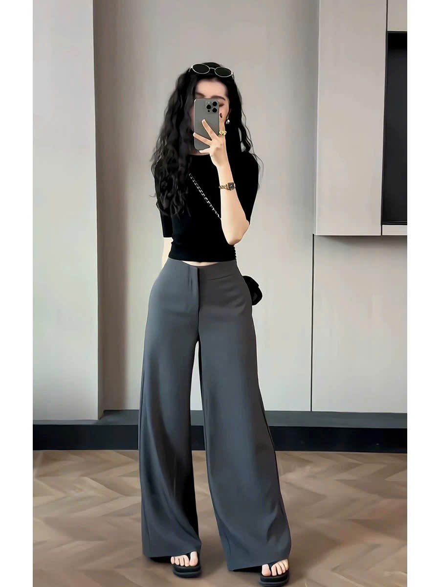 QT92 Quần tây nữ ống rộng MAKILANA cạp cao phong cách retro,Quần xuông liền cạp dành cho nữ Xuân Hè 2026