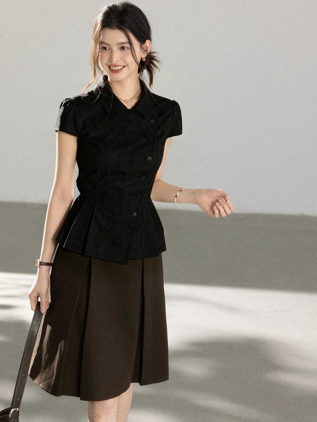 SM65 Áo Sơ Mi Nữ Dáng Peplum Ôm Eo MAKILANA, Áo Sơ Mi Ngắn Tay Nút Lệch Dành Cho Nữ