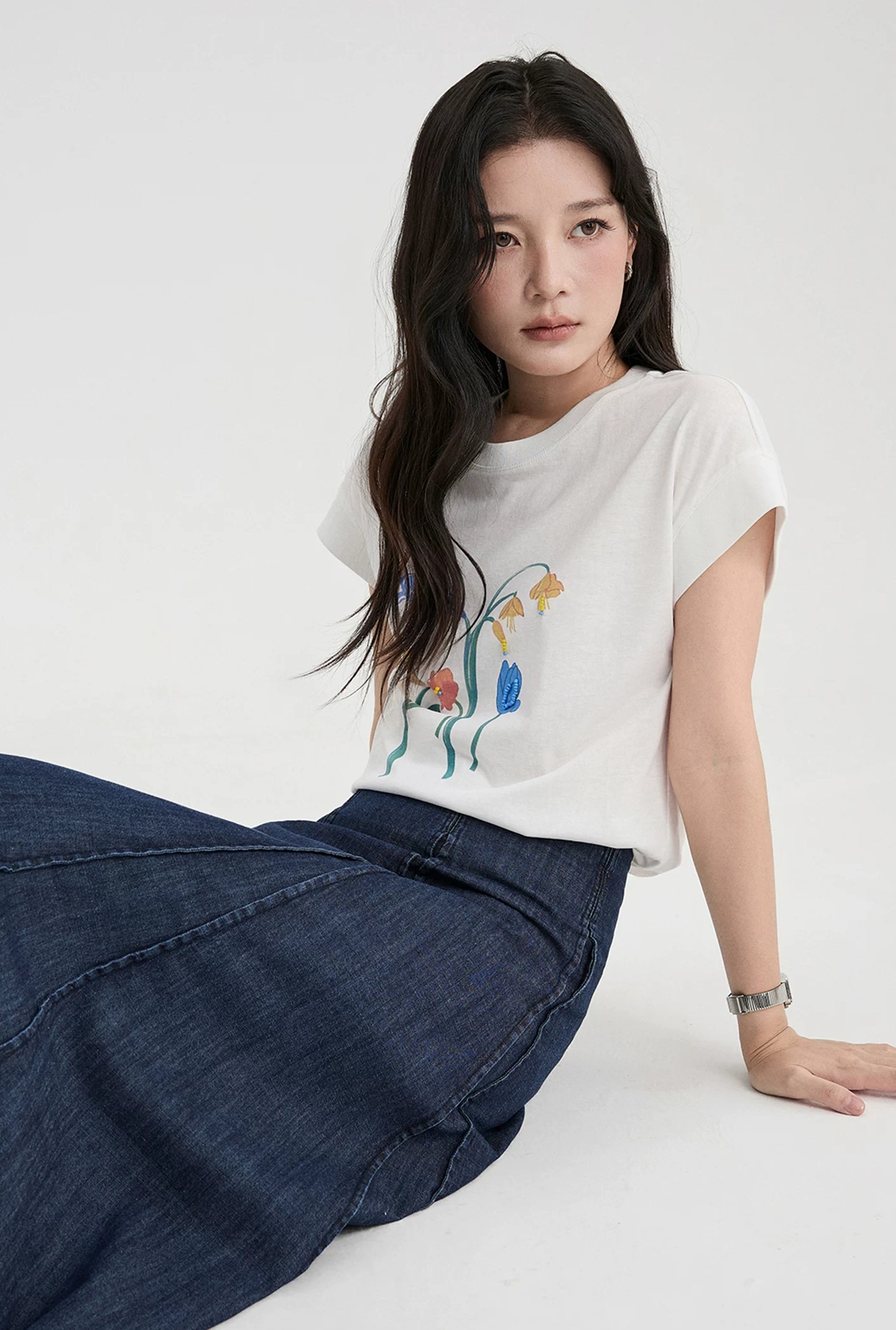 CV63 - Chân Váy Denim Xếp Ly MAKILANA Dành Cho Nữ, Chân Váy Midi Dáng Chữ A Cạp Cao