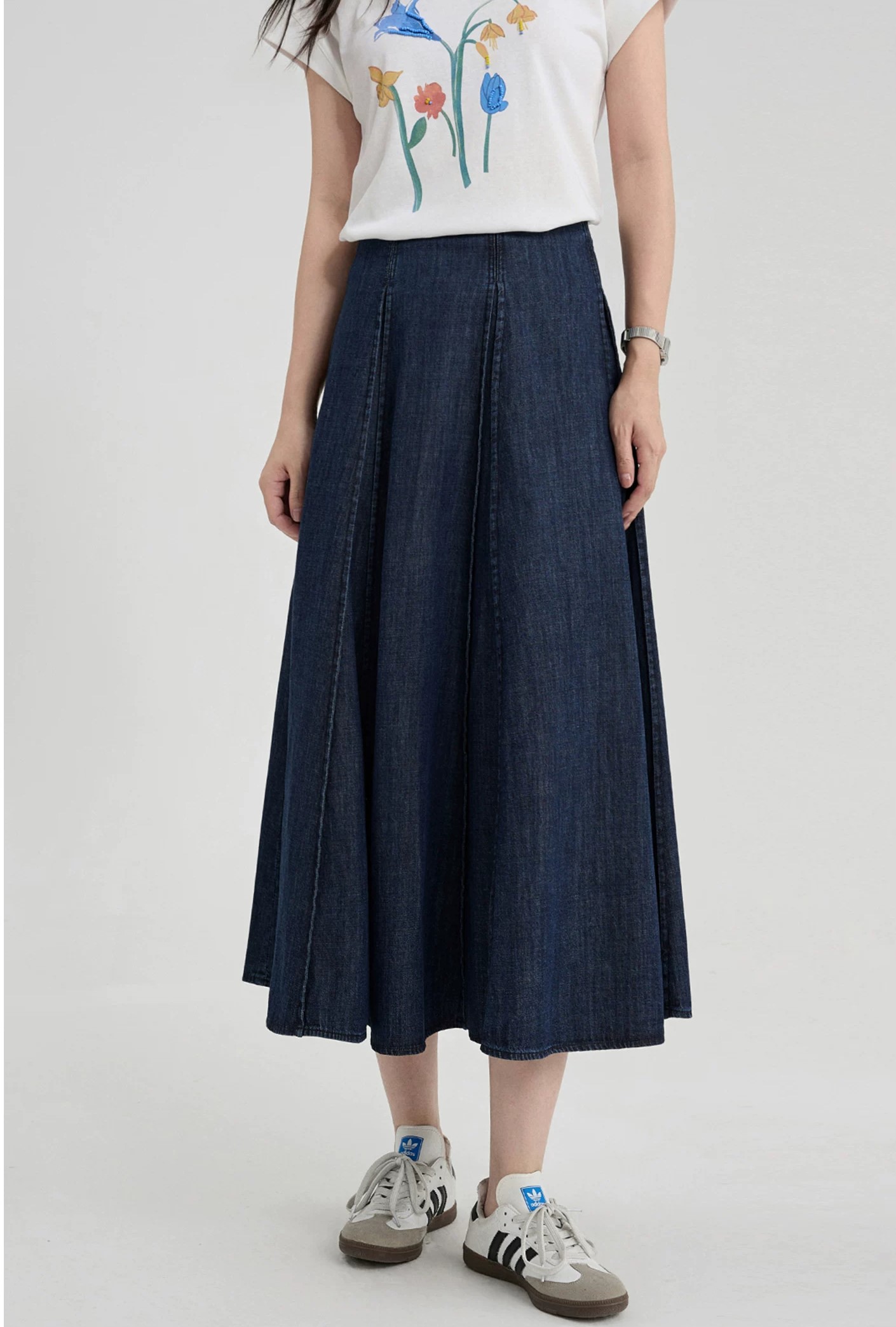 CV63 - Chân Váy Denim Xếp Ly MAKILANA Dành Cho Nữ, Chân Váy Midi Dáng Chữ A Cạp Cao