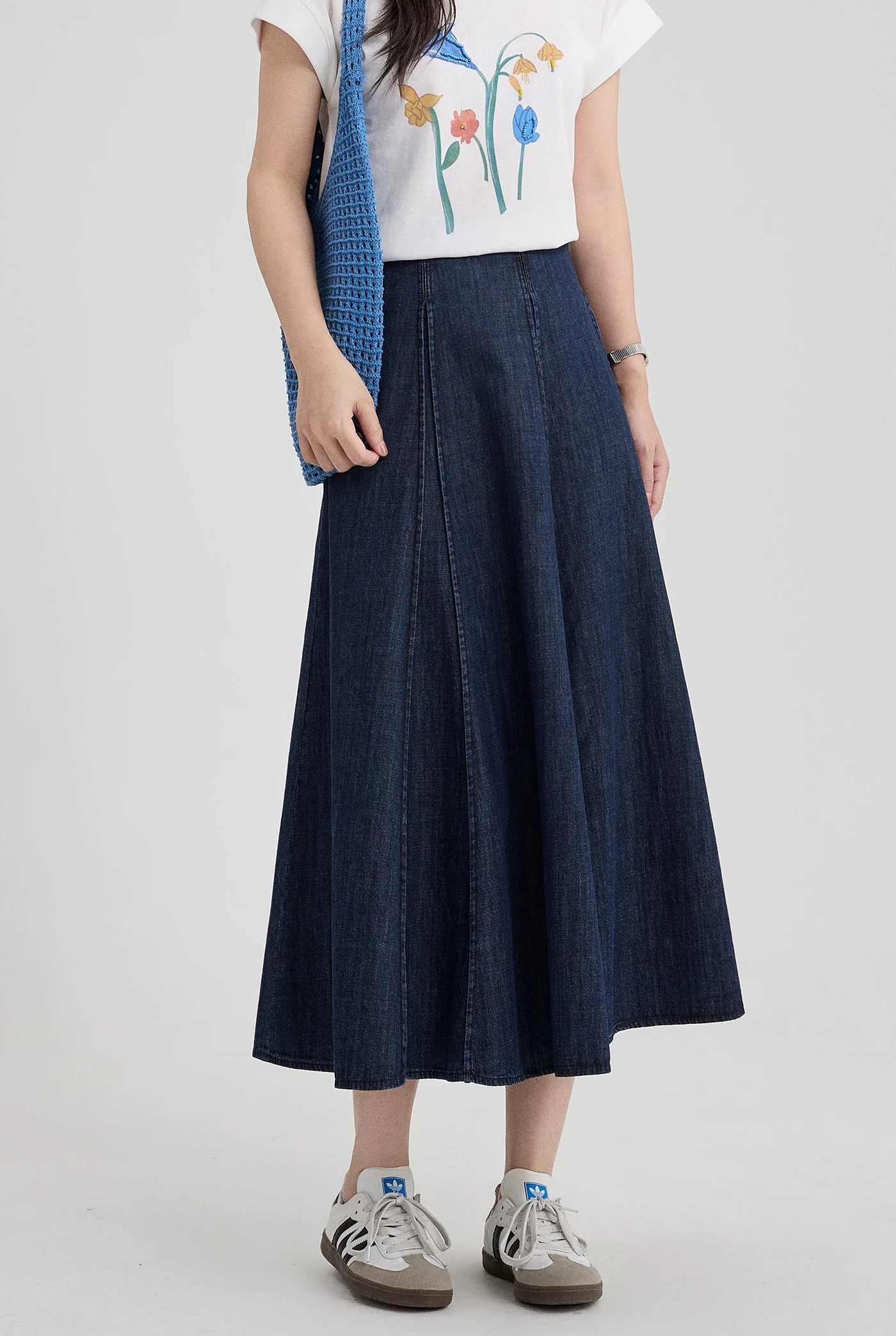 CV63 - Chân Váy Denim Xếp Ly MAKILANA Dành Cho Nữ, Chân Váy Midi Dáng Chữ A Cạp Cao