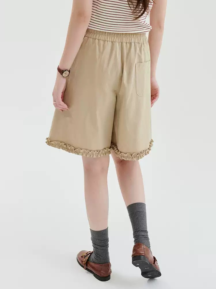 QS18 - Quần Short Nữ Kaki Lưng Cao Viền Bèo Nhún Gấu MAKILANA, Quần Đùi Xếp Ly Ống Rộng Dành Cho Nữ