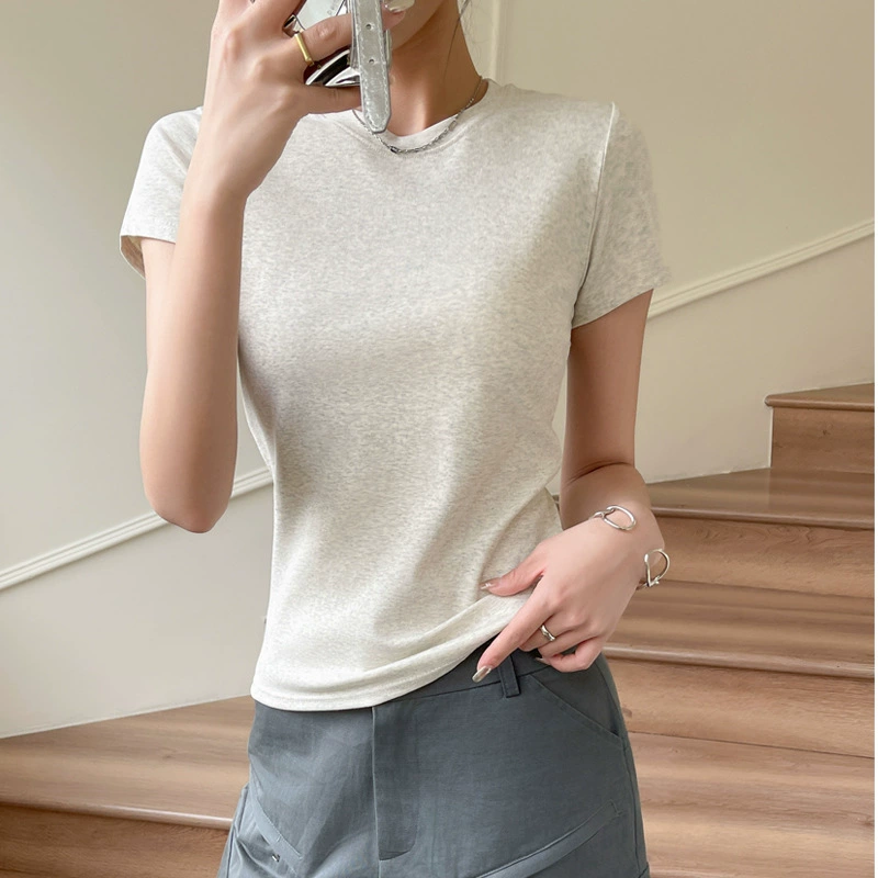 Áo Thun Nữ Cotton Co Giãn Cổ Tròn Tay Ngắn | Form Ôm Vừa Vặn, Màu Trơn, Thoáng Mát, Mặc Hè 2024 MAKILANA T1