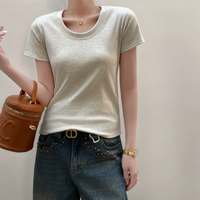 Áo Thun Nữ Cổ Tròn Tay Ngắn | Cotton Nguyên Chất, Vai Thẳng, Form Ôm, Mặc Xuân Hè 2024, Dễ Phối Đồ MAKILANA T4