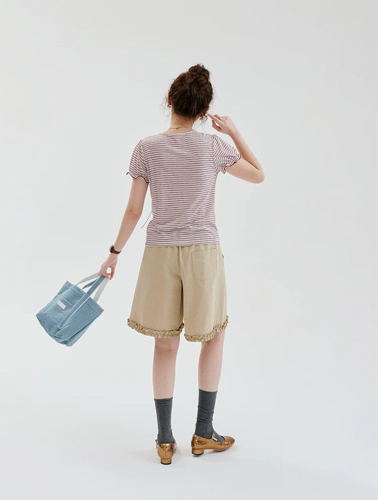 QS18 - Quần Short Nữ Kaki Lưng Cao Viền Bèo Nhún Gấu MAKILANA, Quần Đùi Xếp Ly Ống Rộng Dành Cho Nữ
