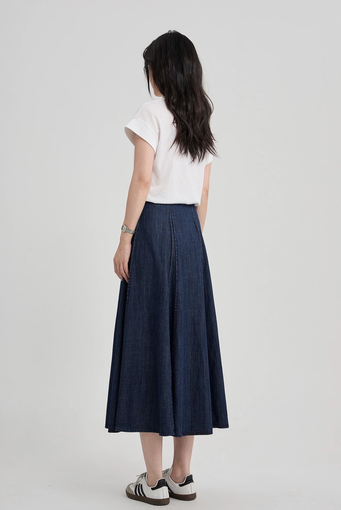 CV63 - Chân Váy Denim Xếp Ly MAKILANA Dành Cho Nữ, Chân Váy Midi Dáng Chữ A Cạp Cao