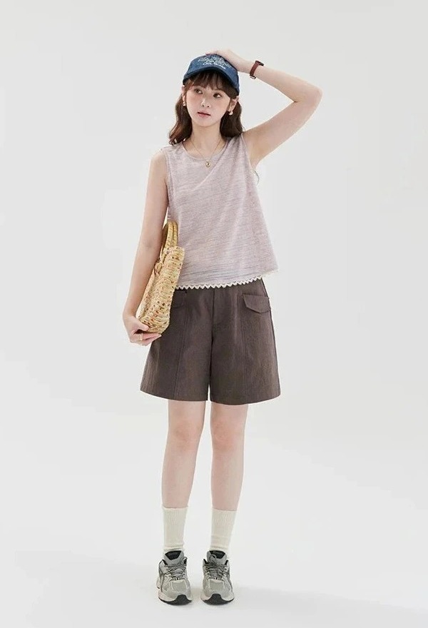 QS19 - Quần Short Nữ Kaki Túi Hộp Lưng Cao MAKILANA, Quần Đùi Ống Rộng Lưng Chun Dành Cho Nữ