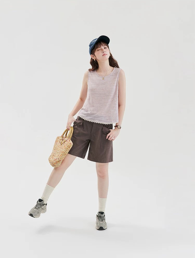 QS19 - Quần Short Nữ Kaki Túi Hộp Lưng Cao MAKILANA, Quần Đùi Ống Rộng Lưng Chun Dành Cho Nữ
