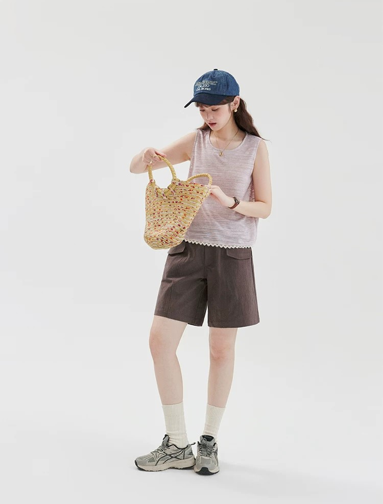 QS19 - Quần Short Nữ Kaki Túi Hộp Lưng Cao MAKILANA, Quần Đùi Ống Rộng Lưng Chun Dành Cho Nữ