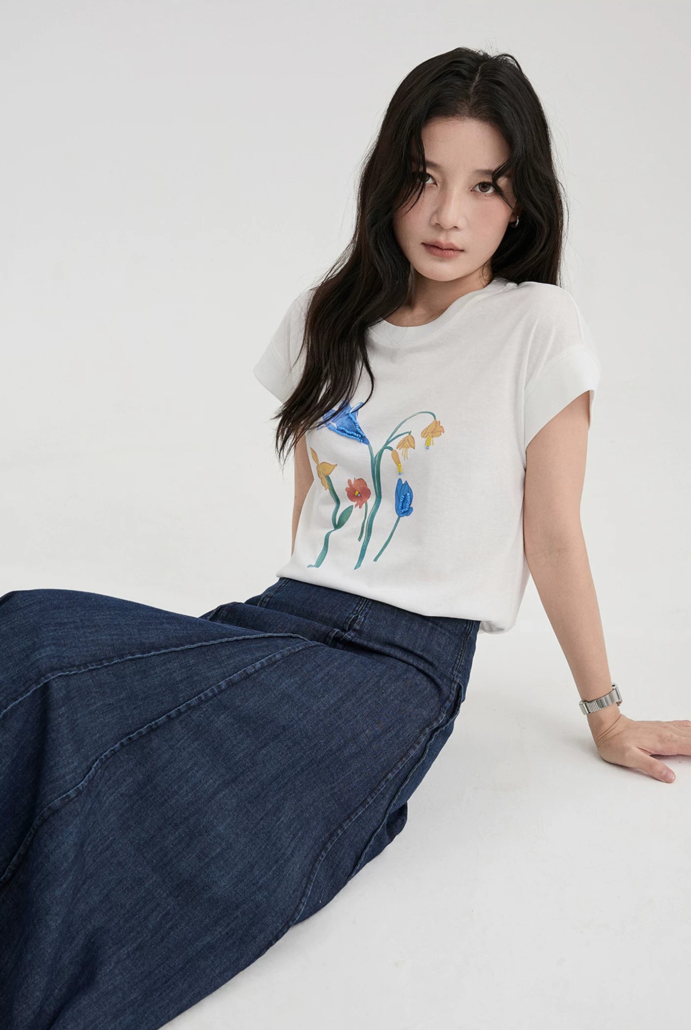 CV63 - Chân Váy Denim Xếp Ly MAKILANA Dành Cho Nữ, Chân Váy Midi Dáng Chữ A Cạp Cao