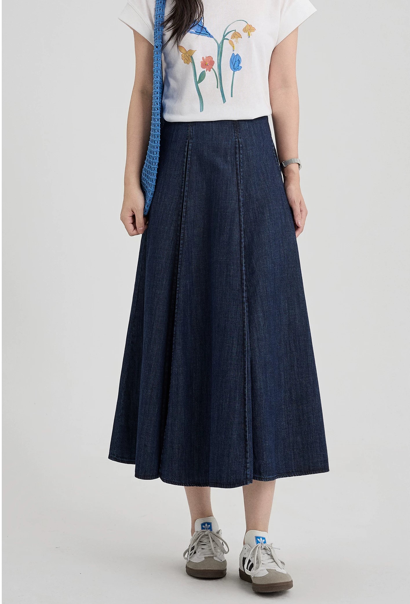CV63 - Chân Váy Denim Xếp Ly MAKILANA Dành Cho Nữ, Chân Váy Midi Dáng Chữ A Cạp Cao