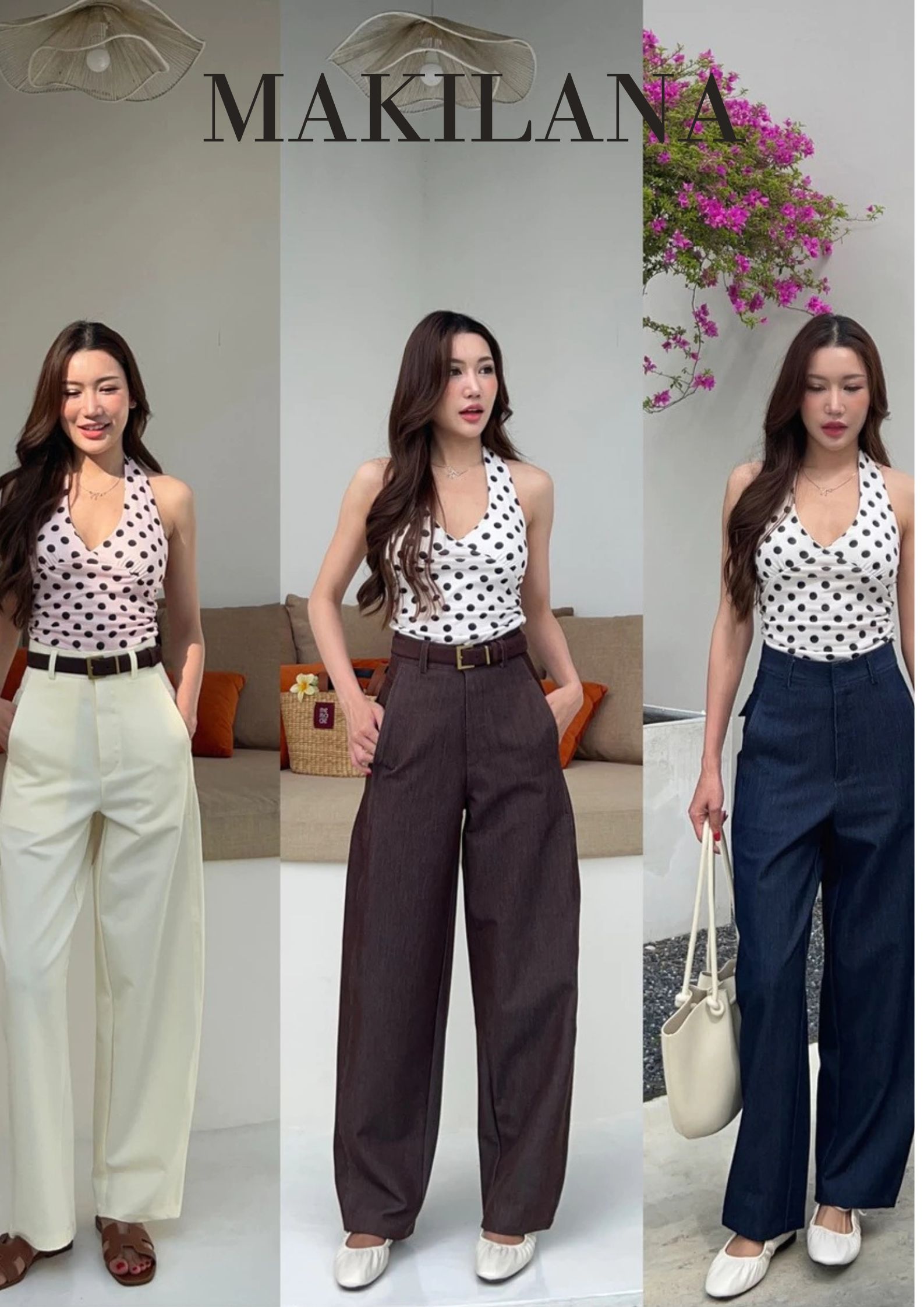 QT94 Quần tây ống suông MAKILANA,quần tây ống rộng cạp cao thanh lịch hiện đại tôn dáng dành cho nữ