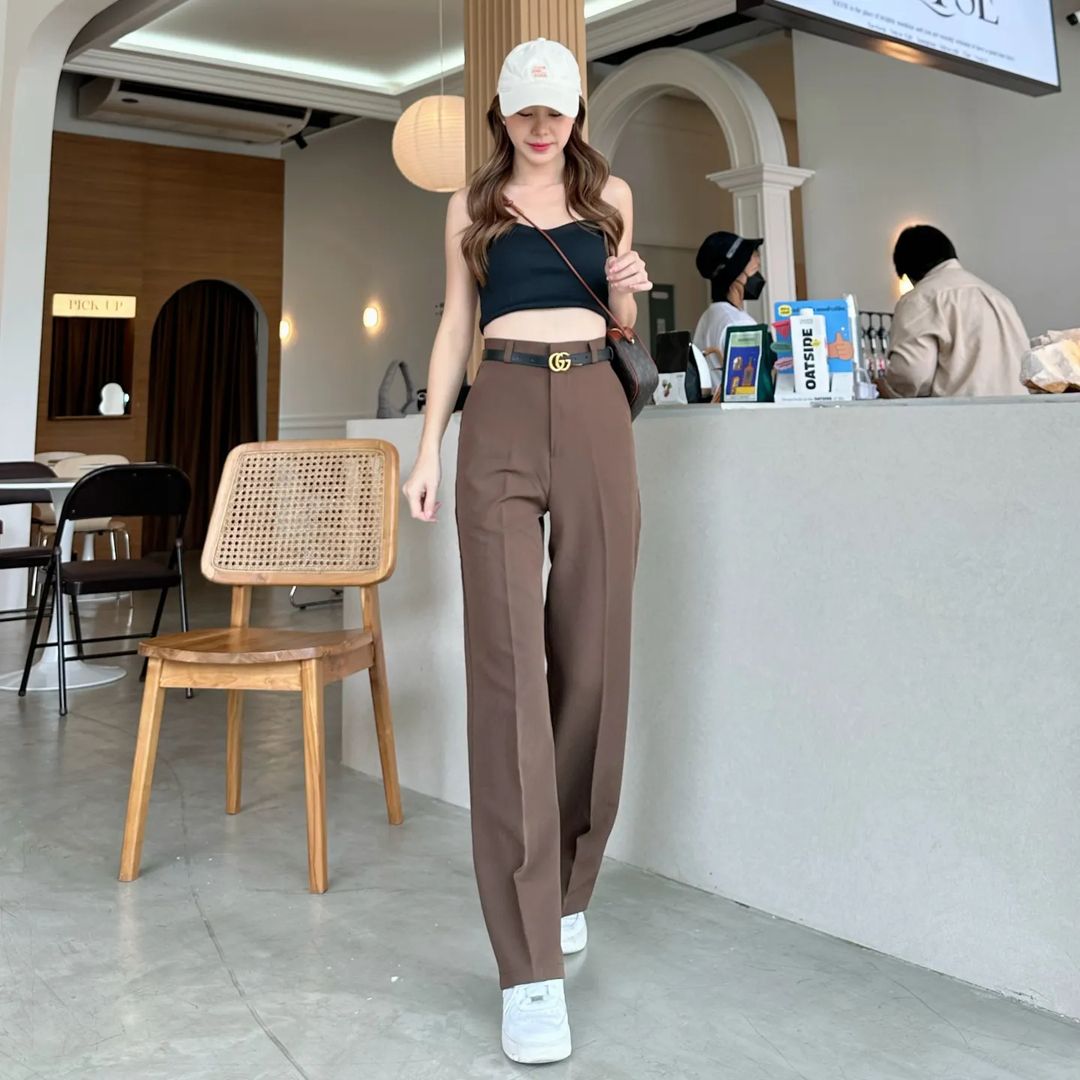 Quần xuông ống rộng cạp cao ống đứng không kèm belt 6 màu sắc cho bạn lựa chọn QT65