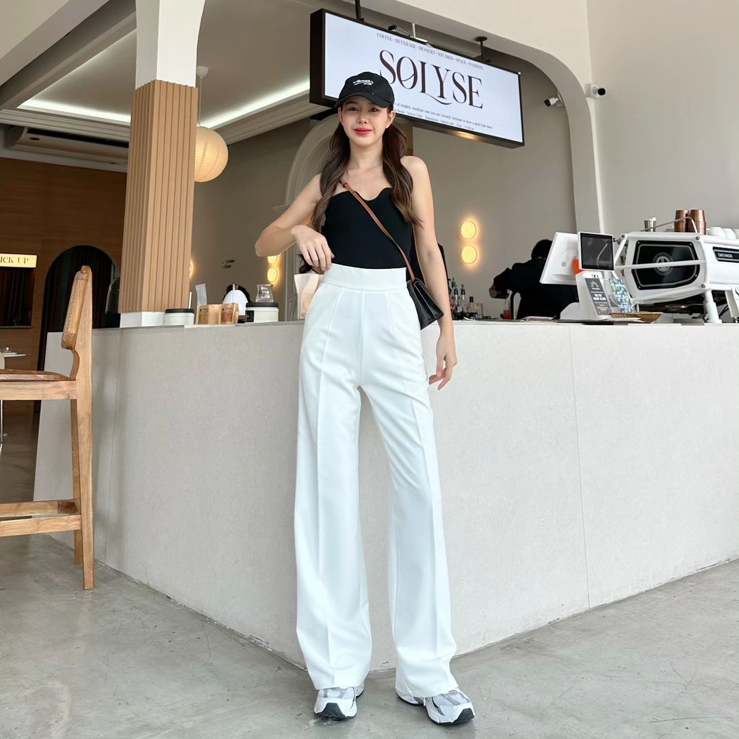 Quần xuông nữ lưng cao, quần suông nữ cạp liền khóa dấu, quần nữ may bằng vải độc quyền nhà LANA không nhăn QT67