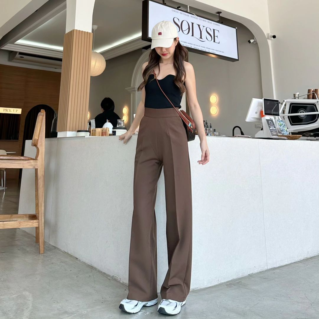 Quần xuông nữ lưng cao, quần suông nữ cạp liền khóa dấu, quần nữ may bằng vải độc quyền nhà LANA không nhăn QT67