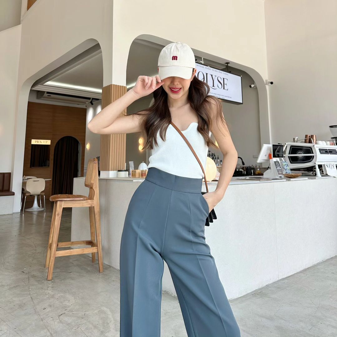 Quần xuông nữ lưng cao, quần suông nữ cạp liền khóa dấu, quần nữ may bằng vải độc quyền nhà LANA không nhăn QT67