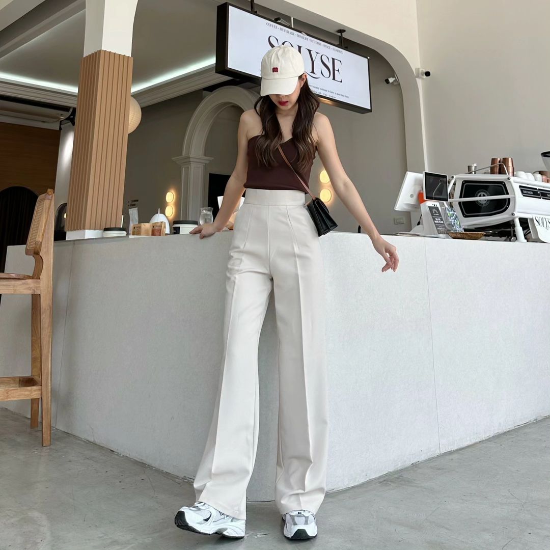 Quần xuông nữ lưng cao, quần suông nữ cạp liền khóa dấu, quần nữ may bằng vải độc quyền nhà LANA không nhăn QT67