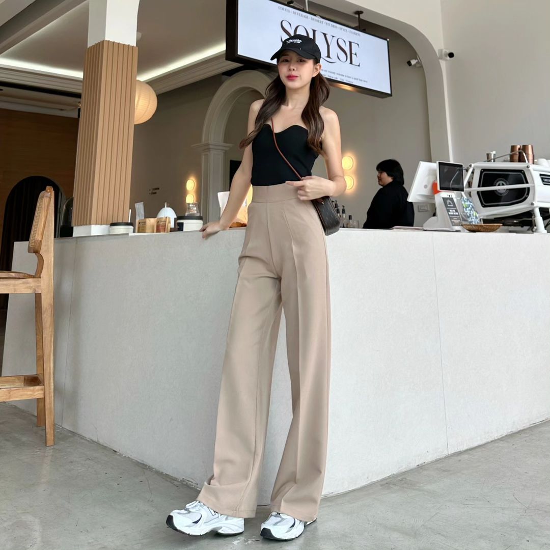 Quần xuông nữ lưng cao, quần suông nữ cạp liền khóa dấu, quần nữ may bằng vải độc quyền nhà LANA không nhăn QT67