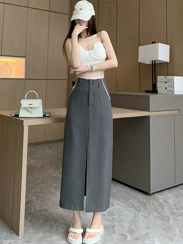 (CV22) Chân váy midi xẻ trước, may bằng vải độc quyền nhà LANA không nhăn