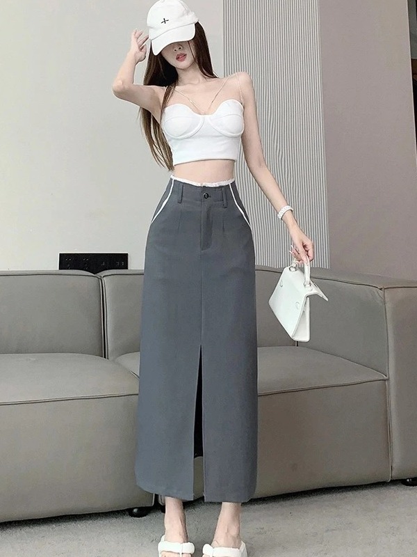(CV22) Chân váy midi xẻ trước, may bằng vải độc quyền nhà LANA không nhăn