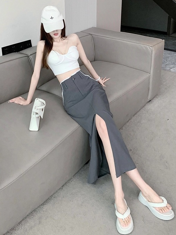 (CV22) Chân váy midi xẻ trước, may bằng vải độc quyền nhà LANA không nhăn