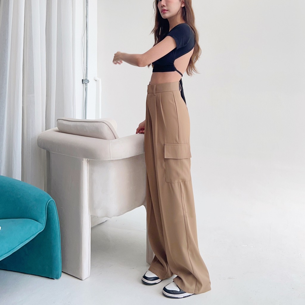 Quần ống rộng nữ kiểu túi hộp chất liệu cao cấp không nhăn phù hợp công sở học sinh đi làm đi chơi QT46