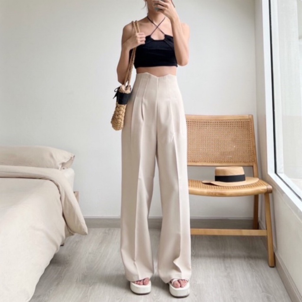 Quần ống suông nữ xếp li cạp liền lưng cao chất liệu cao cấp không nhăn phù hợp công sở học sinh QT28