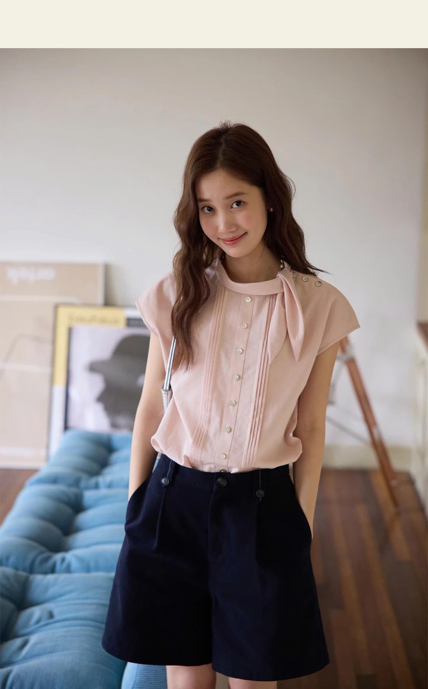 SM62 Áo Sơ Mi Tay Cánh Tiên Cổ Nơ Lệch MAKILANA Dành Cho Nữ