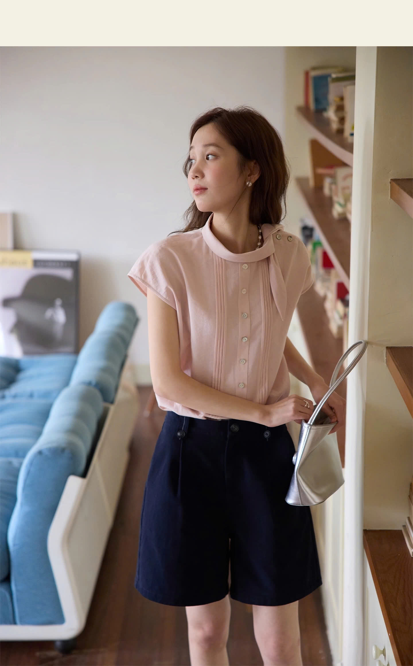 SM62 Áo Sơ Mi Tay Cánh Tiên Cổ Nơ Lệch MAKILANA Dành Cho Nữ