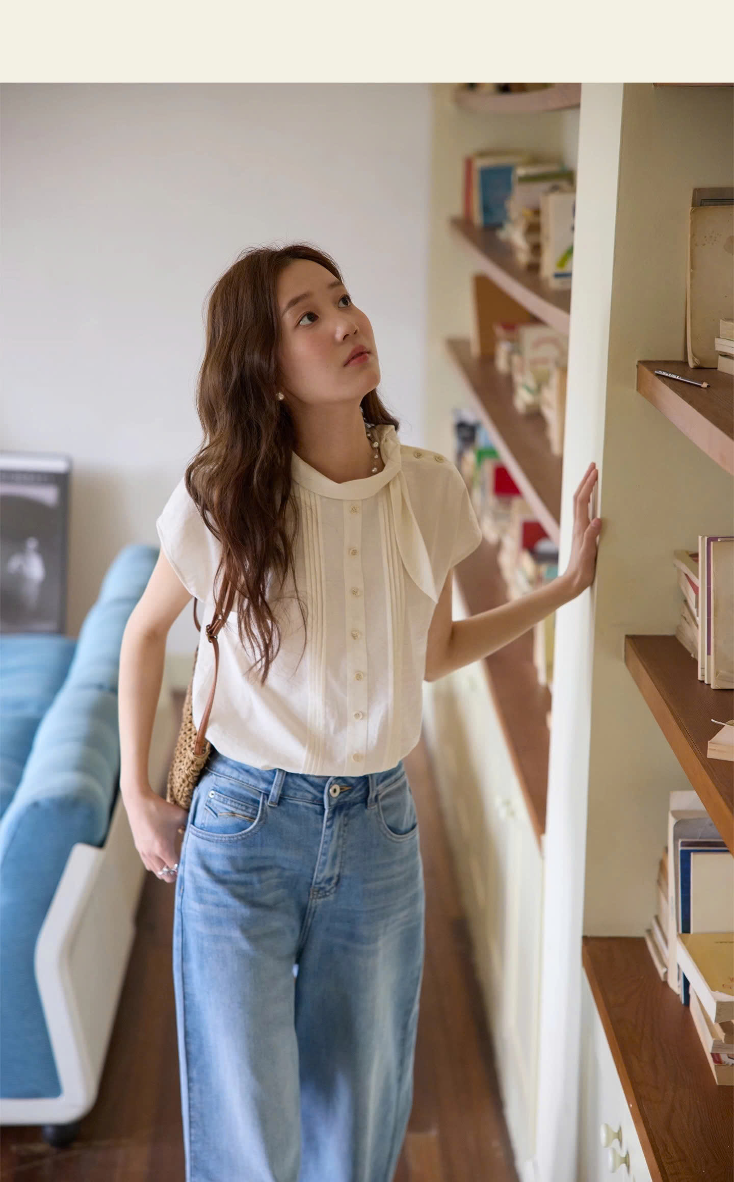 SM62 Áo Sơ Mi Tay Cánh Tiên Cổ Nơ Lệch MAKILANA Dành Cho Nữ