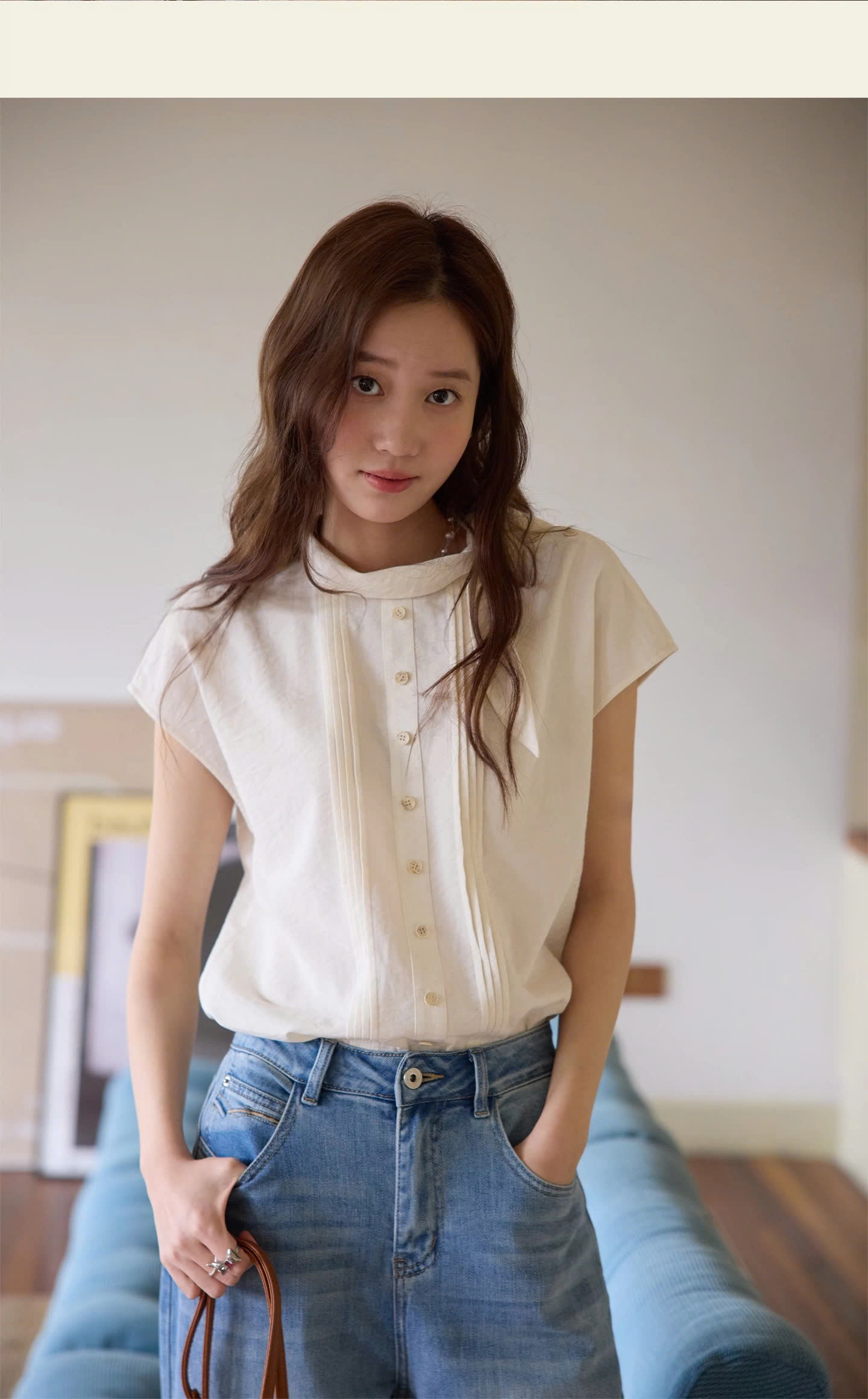SM62 Áo Sơ Mi Tay Cánh Tiên Cổ Nơ Lệch MAKILANA Dành Cho Nữ