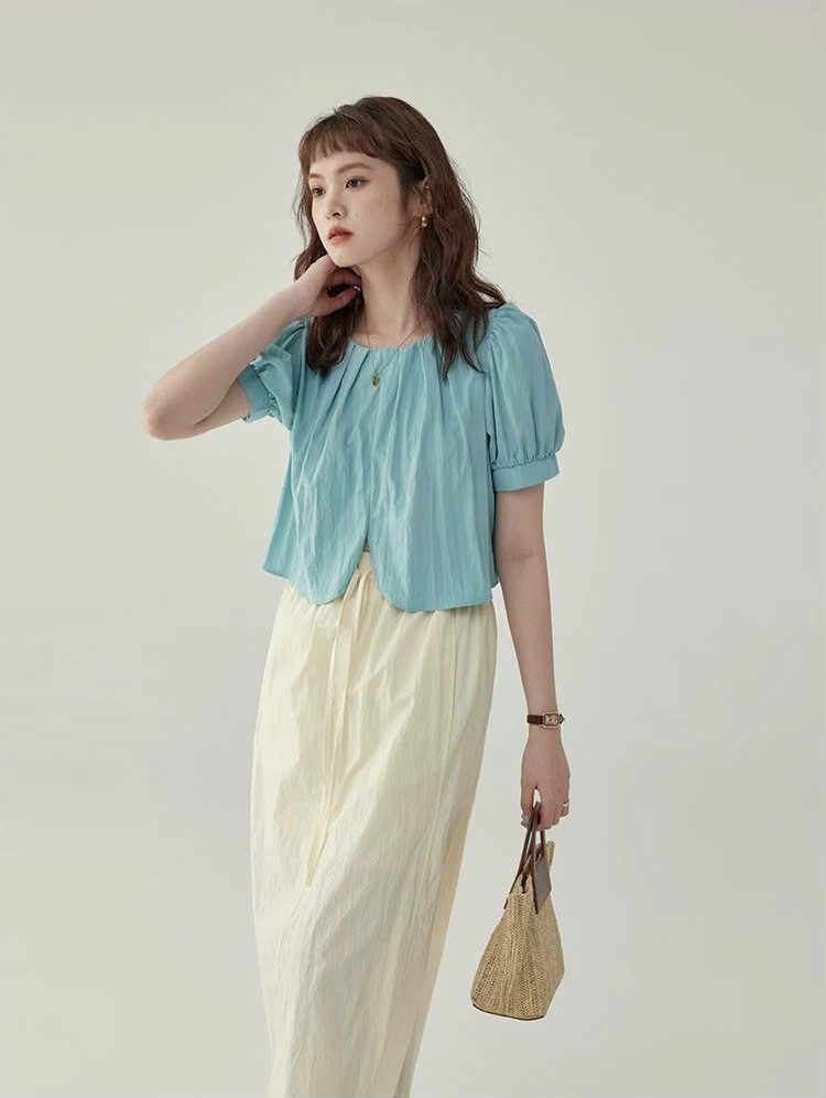 ÁO KIỂU NỮ SM67 MAKILANA – THIẾT KẾ CROP BLOUSE TAY PHỒNG THANH THOÁT, NỮ TÍNH DÀNH CHO NỮ