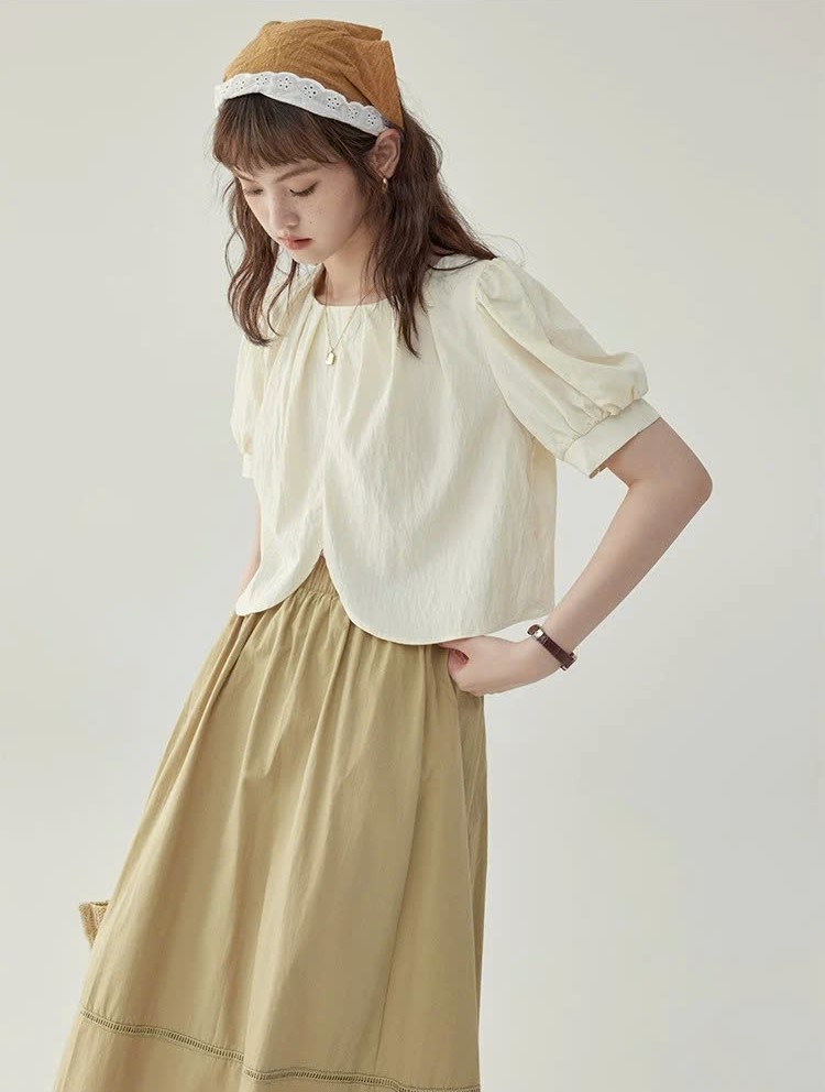 ÁO KIỂU NỮ SM67 MAKILANA – THIẾT KẾ CROP BLOUSE TAY PHỒNG THANH THOÁT, NỮ TÍNH DÀNH CHO NỮ