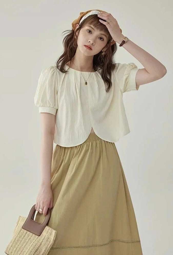 ÁO KIỂU NỮ SM67 MAKILANA – THIẾT KẾ CROP BLOUSE TAY PHỒNG THANH THOÁT, NỮ TÍNH DÀNH CHO NỮ