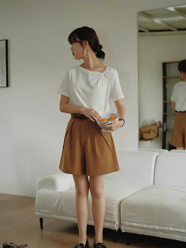 QS12 - QUẦN SHORT NỮ CẠP CAO XẾP LY TRƯỚC DÁNG SUÔNG MAKILANA, QUẦN ỐNG RỘNG PHONG CÁCH RETRO DÀNH CHO NỮ
