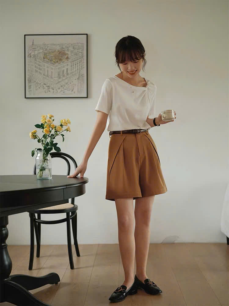 QS12 - QUẦN SHORT NỮ CẠP CAO XẾP LY TRƯỚC DÁNG SUÔNG MAKILANA, QUẦN ỐNG RỘNG PHONG CÁCH RETRO DÀNH CHO NỮ
