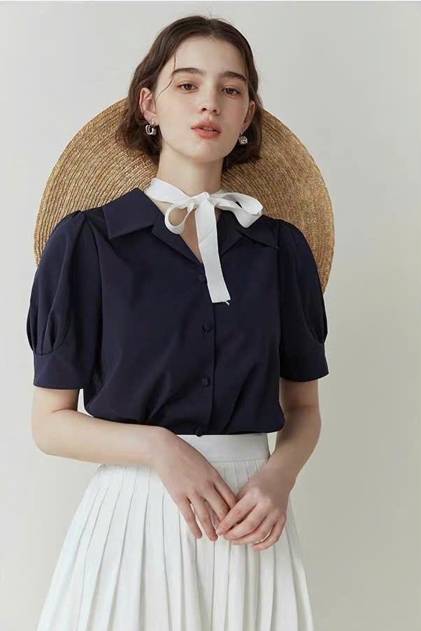 SM75 - ÁO SƠ MI TAY NGẮN THIẾT KẾ CỔ VEST MAKILANA DÀNH CHO NỮ, ÁO SƠ MI NỮ DÁNG SUÔNG CỔ CHỮ V