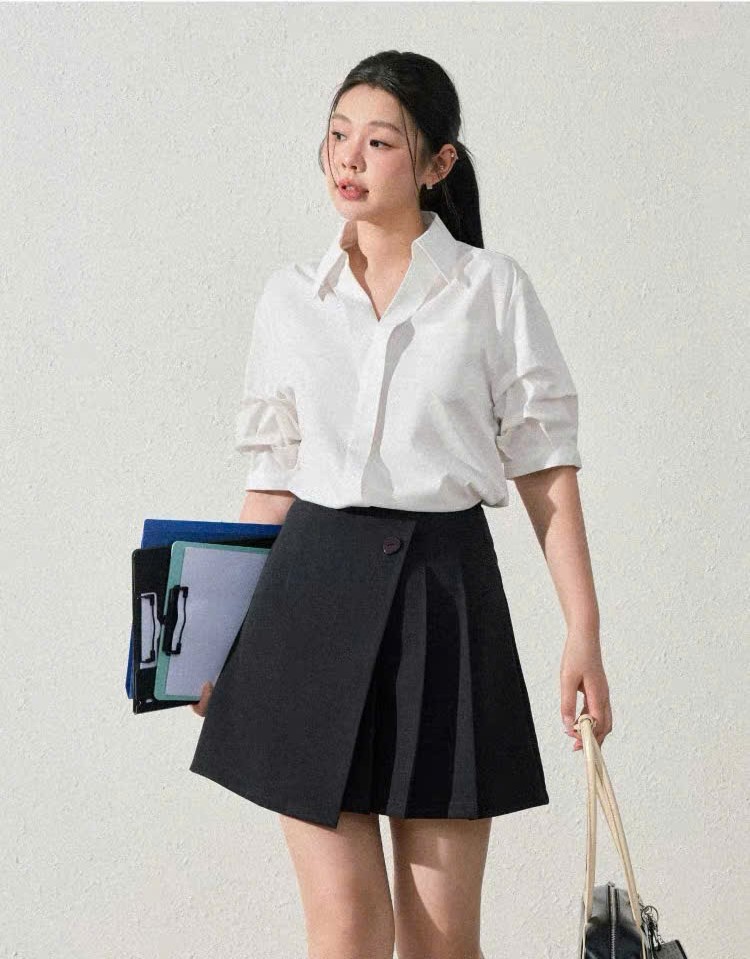 CV60 - CHÂN VÁY NGẮN XẾP LY PHỐI TÀ MAKILANA, QUẦN GIẢ VÁY NGẮN CHỮ A PHỐI XẾP LY DÀNH CHO NỮ