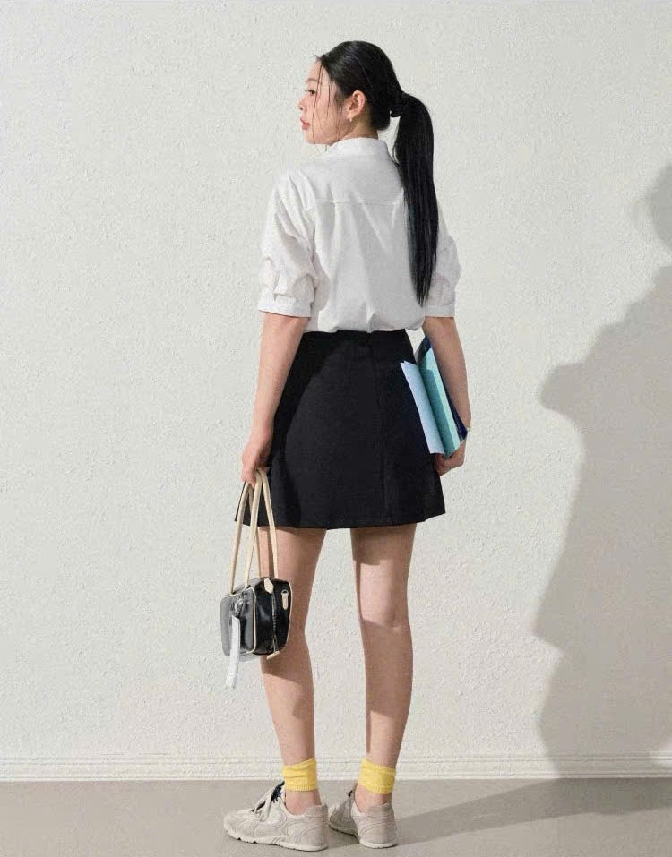 CV60 - CHÂN VÁY NGẮN XẾP LY PHỐI TÀ MAKILANA, QUẦN GIẢ VÁY NGẮN CHỮ A PHỐI XẾP LY DÀNH CHO NỮ