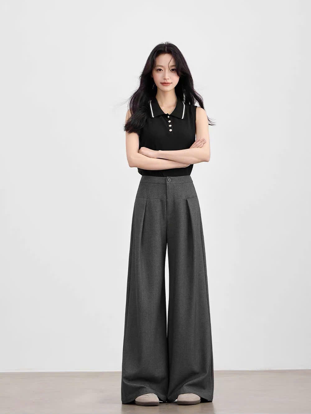 QT99 - QUẦN XUÔNG ỐNG RỘNG LƯNG CAO XẾP LY TRƯỚC MAKILANA , QUẦN CẠP CAO ỐNG SUÔNG DÀNH CHO NỮ