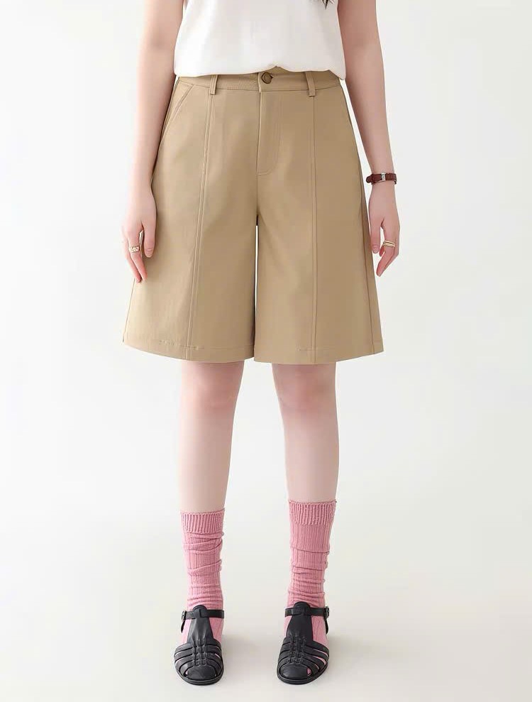QS15 - QUẦN SHORT KAKI CẠP CAO DÁNG RỘNG MAKILANA DÀNH CHO NỮ, QUẦN ĐÙI NỮ ỐNG SUÔNG NGANG GỐI