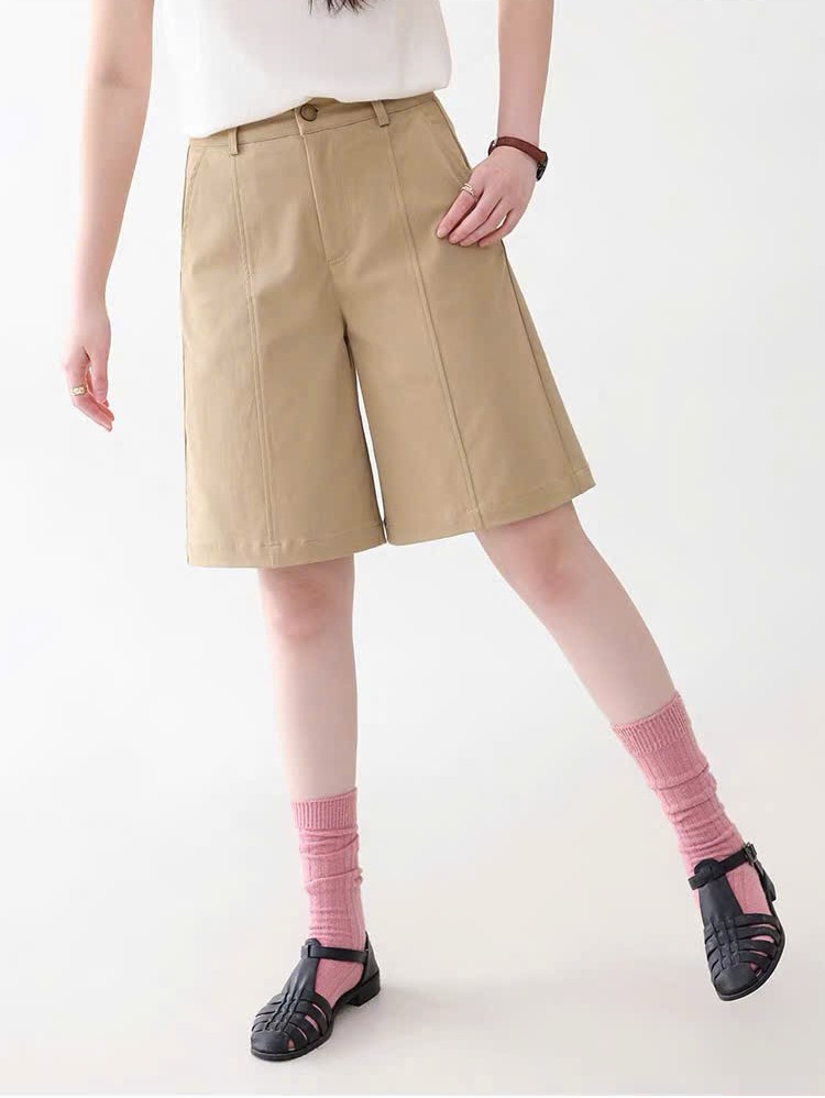 QS15 - QUẦN SHORT KAKI CẠP CAO DÁNG RỘNG MAKILANA DÀNH CHO NỮ, QUẦN ĐÙI NỮ ỐNG SUÔNG NGANG GỐI