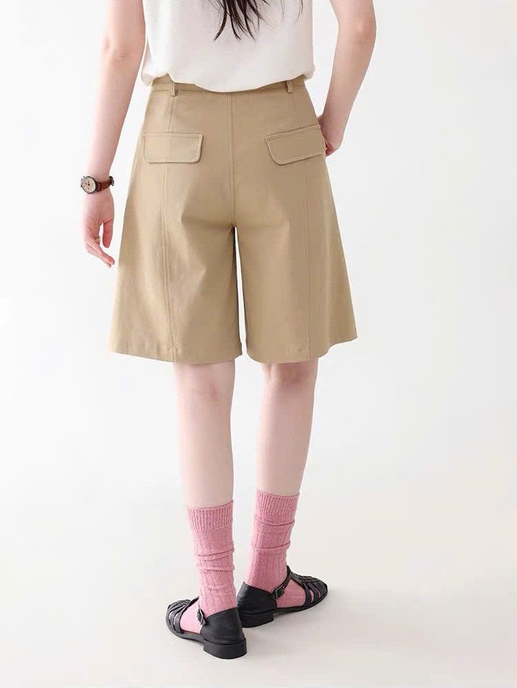 QS15 - QUẦN SHORT KAKI CẠP CAO DÁNG RỘNG MAKILANA DÀNH CHO NỮ, QUẦN ĐÙI NỮ ỐNG SUÔNG NGANG GỐI
