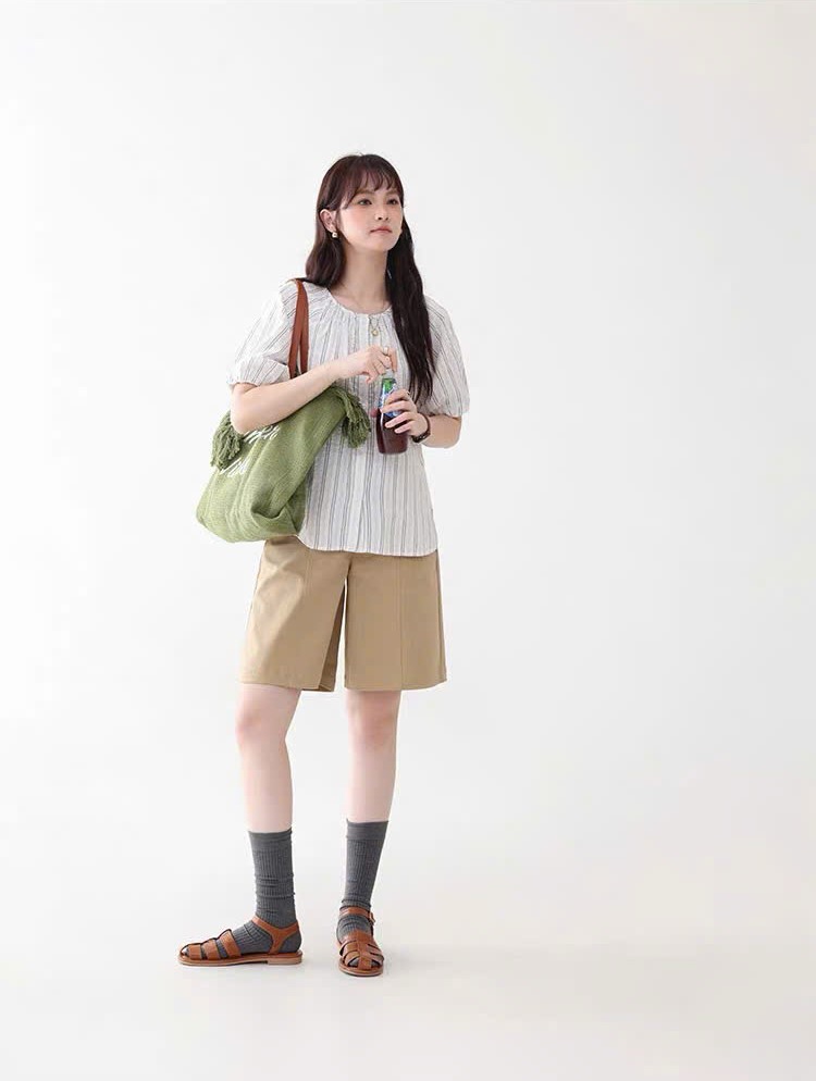 QS15 - QUẦN SHORT KAKI CẠP CAO DÁNG RỘNG MAKILANA DÀNH CHO NỮ, QUẦN ĐÙI NỮ ỐNG SUÔNG NGANG GỐI