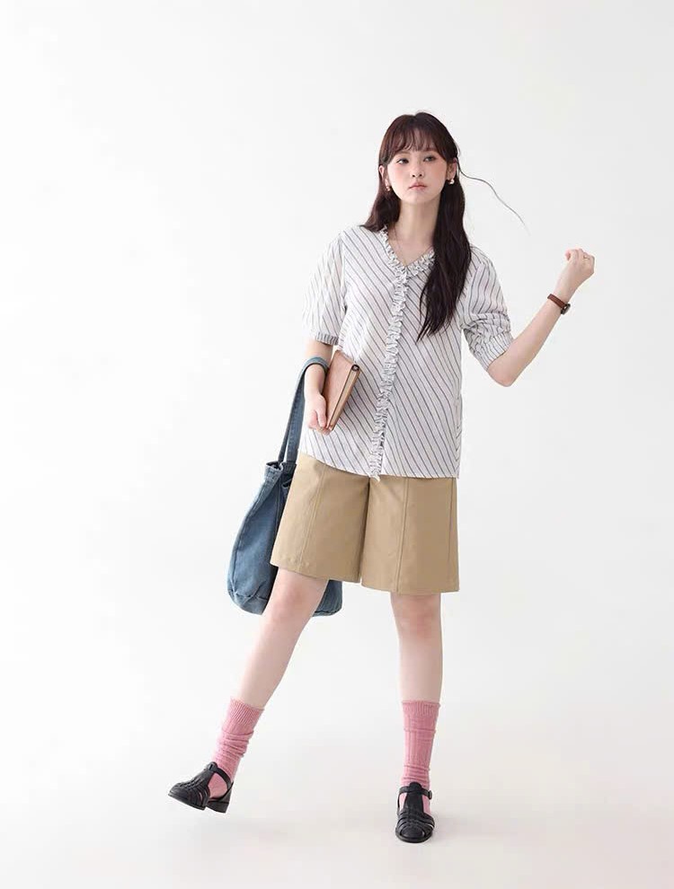 QS15 - QUẦN SHORT KAKI CẠP CAO DÁNG RỘNG MAKILANA DÀNH CHO NỮ, QUẦN ĐÙI NỮ ỐNG SUÔNG NGANG GỐI