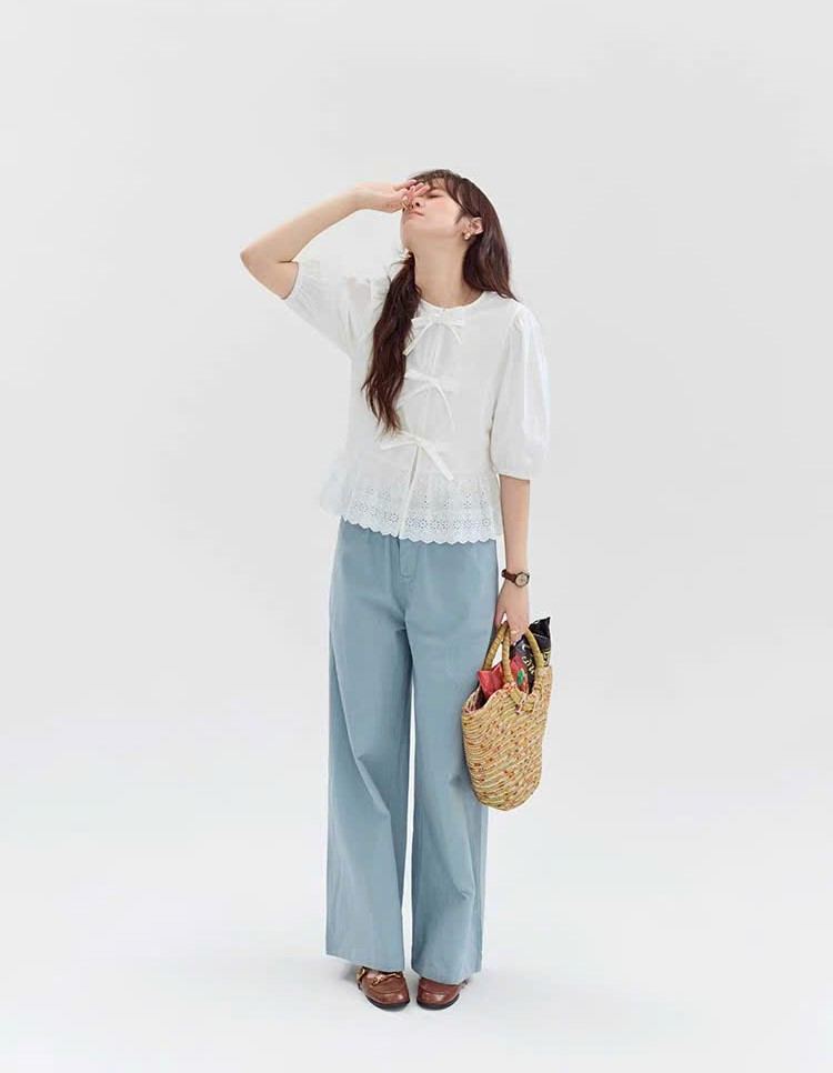 SM78 - ÁO SƠMI TAY LỬNG THIẾT KẾ NƠ BUỘC MAKILANA DÀNH CHO NỮ, ÁO SƠMI NỮ DÁNG XUÔNG VẠT ÁO PHỐI REN THÊU