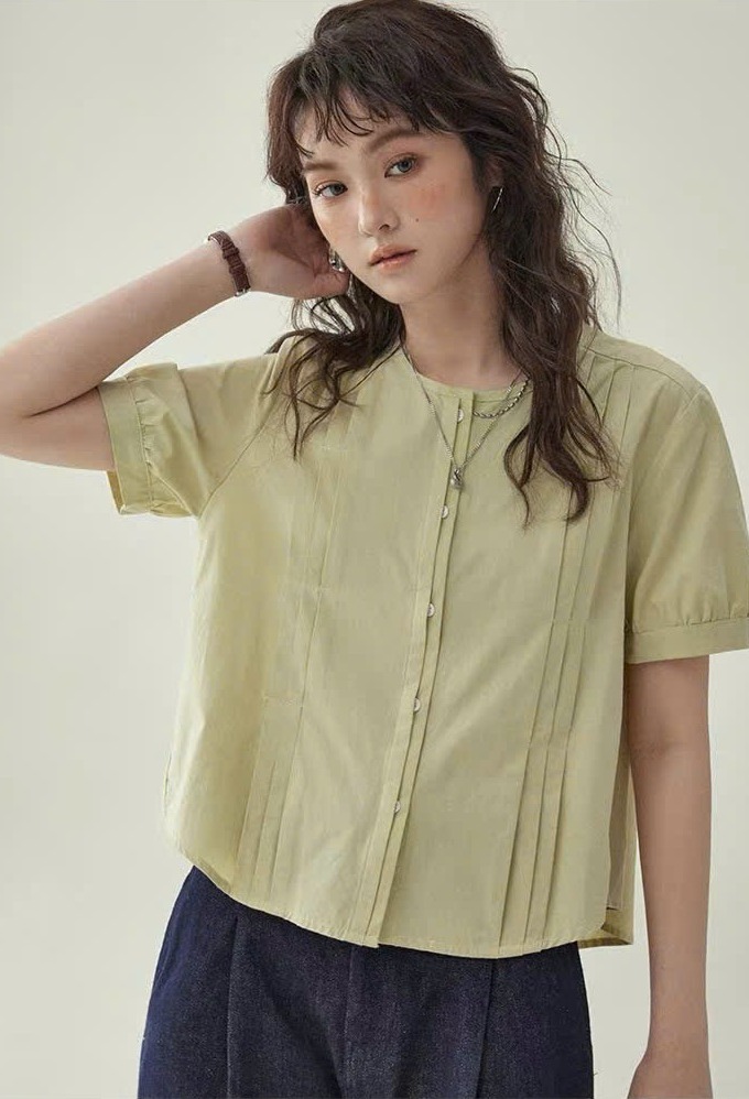 SM80 - ÁO SƠ MI NỮ MÙA HÈ DÁNG RỘNG TAY BỒNG MAKILANA, ÁO SƠ MI CỔ TRÒN XẾP LY KIỂU NHẬT DÀNH CHO NỮ